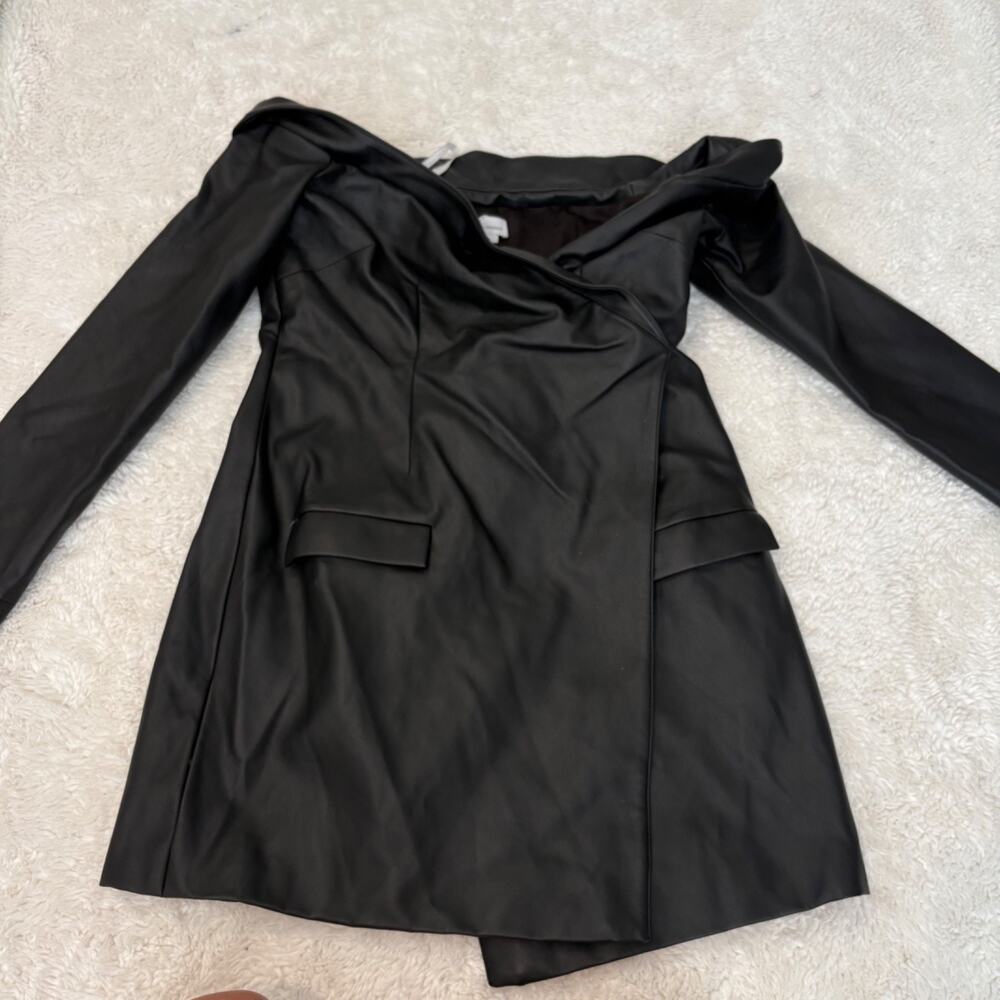 NWTLovers+Friends Black Faux Leather Off The Shoulder Dress M Preppy Grunge Emo